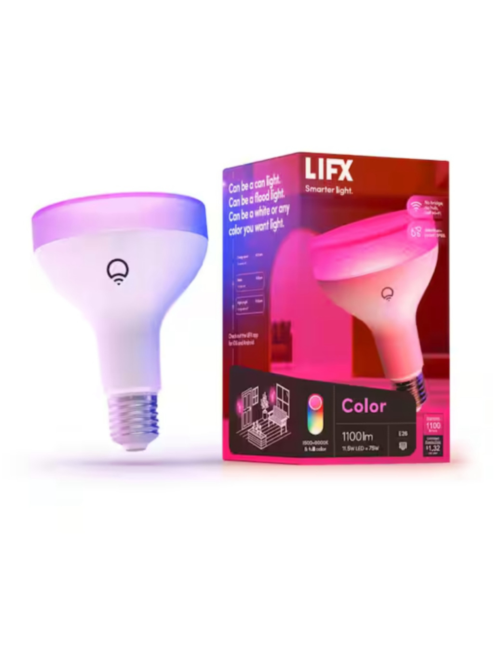 LIFX - + 1100-Lumen, 11W Dimmable BR30 Multi Color Smart LED Light Bulb- Set f 4